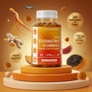 Vitamatic Natural Turmeric Ginger Gummies with Black Pepper Extract, 95% Curcuminoids, Peach Flavor - 60 Vegan Non-GMO Herbal Dietary Supplements, Self Care Products